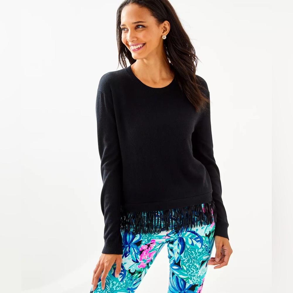Lilly Pulitzer Marguerite Fringe Sweater Black M